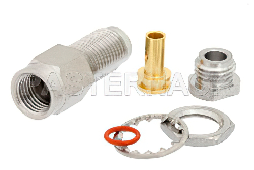 1.85mm メス バルクヘッドマウントコネクタ、クランプ/はんだ接続、PE-SR405AL、PE-SR405FL、PE-SR405FLJ、PE-SR405TN、RG405、.252インチD穴