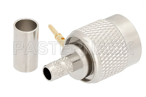 TNC オス コネクタ、圧着/圧着接続、PE-C200、LMR-200、POM 絶縁体使用