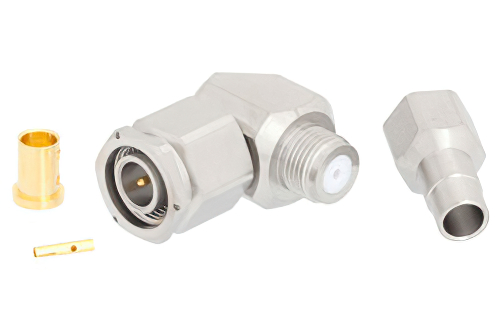 TNC オス 直角プレシジョンコネクタ、クランプ/はんだ接続、PE-P142LL