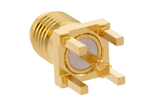 SMA メス コネクタ、はんだ接続、スルーホールPCB、.200インチx.067インチ穴間隔