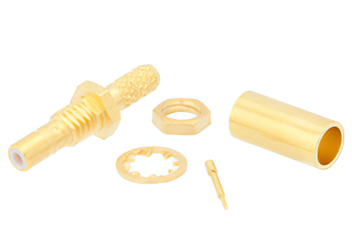 SSMB ジャック バルクヘッドマウントコネクタ、圧着/はんだ接続、RG316-DS、RG188-DS、.126インチD穴