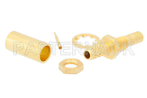 SSMB ジャック バルクヘッドマウントコネクタ、圧着/はんだ接続、RG316-DS、RG188-DS、.126インチD穴