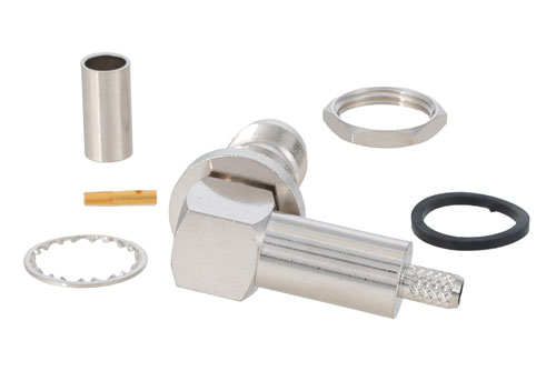 TNC メス 直角バルクヘッドマウントコネクタ、圧着/はんだ接続、PE-C200、LMR-200、.480インチD穴