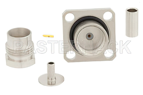 BNC メス コネクタ、クランプ/はんだ接続、4ホールパネルマウント、RG316-DS、RG188-DS、IP67準拠