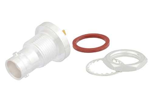 BNC メス バルクヘッドマウント気密シールコネクタ、はんだ接続、アイレットターミナル、IP67非嵌合時含む