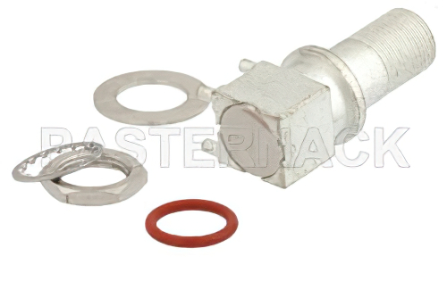 75 Ω F メス 直角バルクヘッドマウントコネクタ、はんだ接続、表面実装PCB、IP67準拠