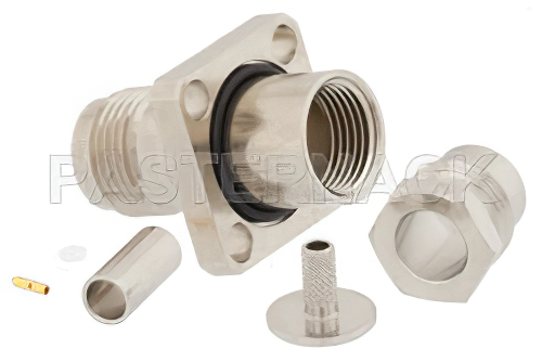 TNC メス コネクタ、クランプ/はんだ接続、4ホールパネルマウント、RG316-DS、RG188-DS、IP67準拠