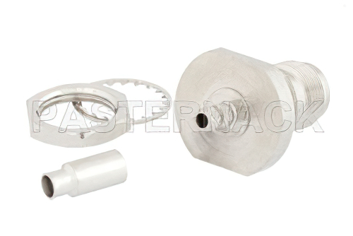 逆極性 TNC メス バルクヘッドマウントコネクタ、圧着/はんだ接続、RG174、RG316、RG188、.100インチ、PE-B100、PE-C100、LMR-100、IP67準拠