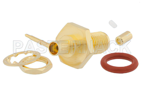 逆極性 SMA メス バルクヘッドマウントコネクタ、圧着/はんだ接続、RG196、RG178