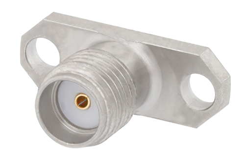 SMA メス フィールド交換式コネクタ、2ホールパネルマウント、.020インチピン