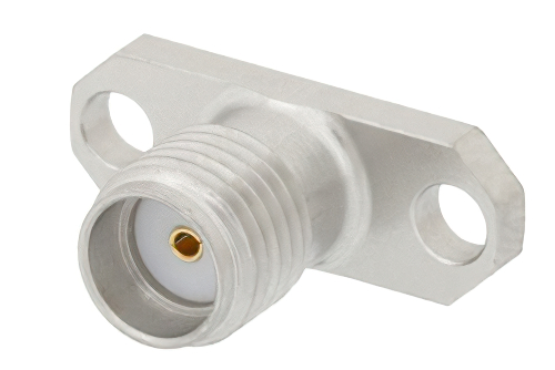 SMA メス フィールド交換式コネクタ、2ホールパネルマウント、.036インチピン