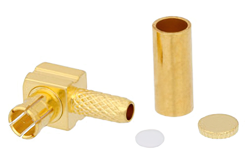 75 Ω MCX プラグ 直角プッシュオンコネクタ、圧着/はんだ接続、RG179、RG187