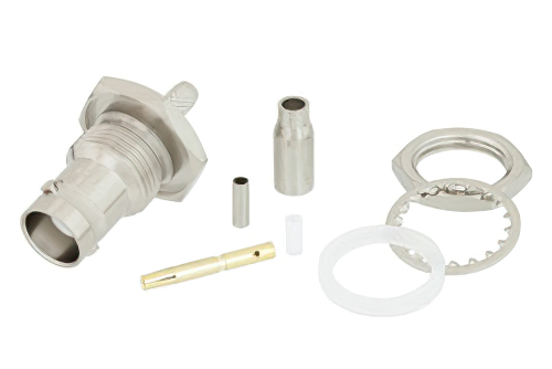 BNC メス バルクヘッドマウントコネクタ、圧着/はんだ接続、RG316、RG174、LMR-100、IP67準拠