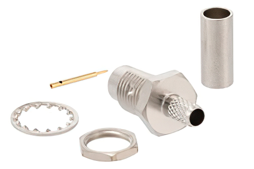 75 Ω SMC ジャック バルクヘッド マウント コネクタ、圧着/はんだ接続、RG180、RG195、.177インチ D Hole