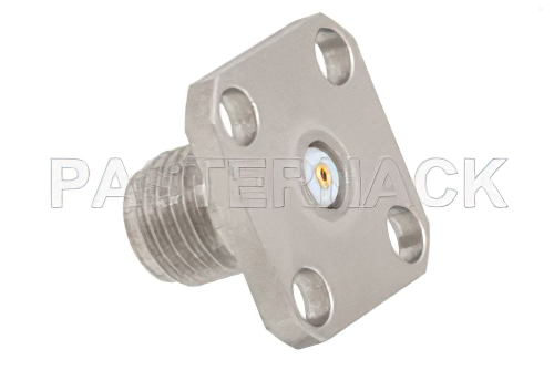 SMA メス フィールド交換式コネクタ、4ホールパネルマウント、.020インチピン