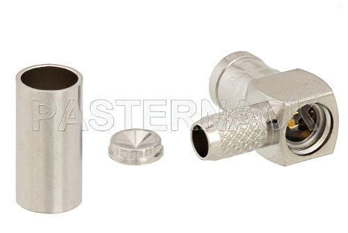 SMB プラグ 直角コネクタ、圧着/はんだ接続、RG58、RG303、RG141、PE-C195、PE-P195、LMR-195、.195インチ