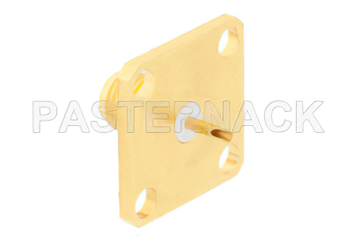 SMA メス コネクタ、はんだ接続、4ホールパネルマウント、ソルダーカップターミナル、.500インチ穴間隔