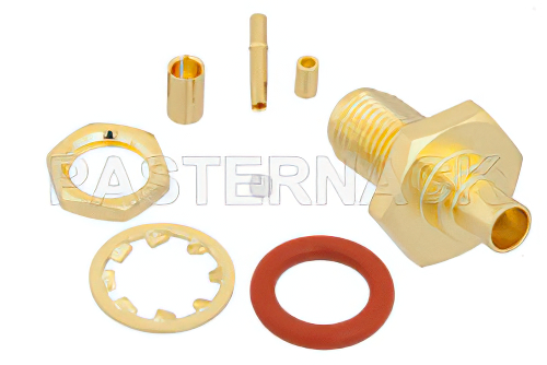 SMA メス バルクヘッドマウントコネクタ、圧着/はんだ接続、RG178、RG196、.235インチD穴