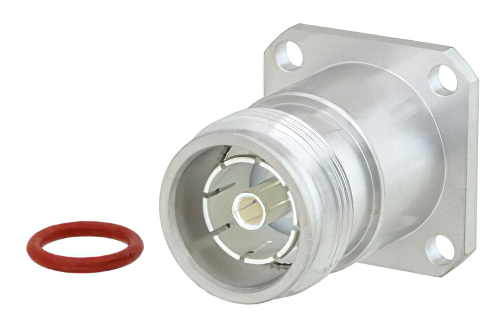 4.3-10 メス 低PIMコネクタ、はんだ接続、4ホールパネルマウント、ソルダーカップターミナル、IP67準拠