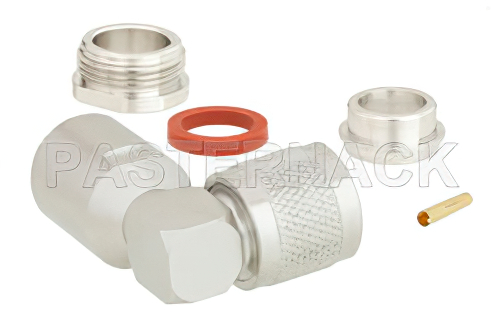 HN オス 直角コネクタ、クランプ/はんだ接続、RG14、RG217