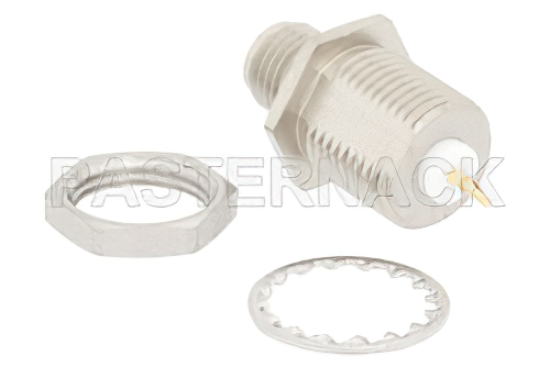 SMA メス バルクヘッドマウントコネクタ、はんだ接続、ソルダーカップターミナル、.350インチD穴