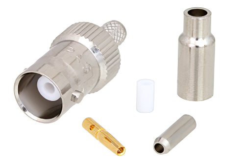 BNC メス コネクタ、圧着/はんだ接続、RG174、RG316、RG188、LMR-100、PE-B100、PE-C100、.100 インチ、延長型フェルール