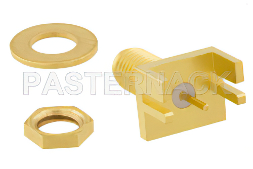 SSMA メス バルクヘッドマウントコネクタ、はんだ接続、.042インチエンドランチPCB