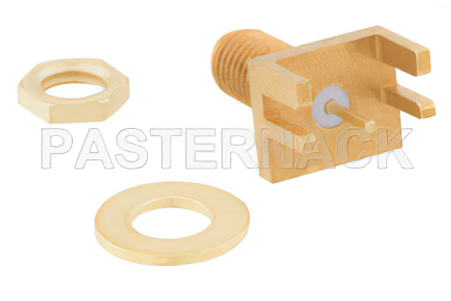 SSMA メス バルクヘッドマウントコネクタ、はんだ接続、.062インチエンドランチPCB