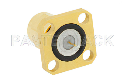 SMA オス 気密シールコネクタ、はんだ接続、4ホールパネルマウント、ピンターミナル、.340インチ穴間隔