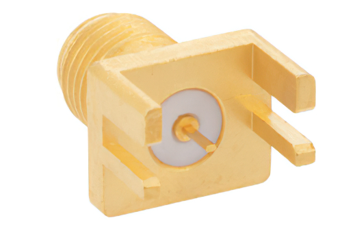 SMA メス コネクタ、はんだ接続、.062インチエンドランチPCB、.375インチx.500インチ端子