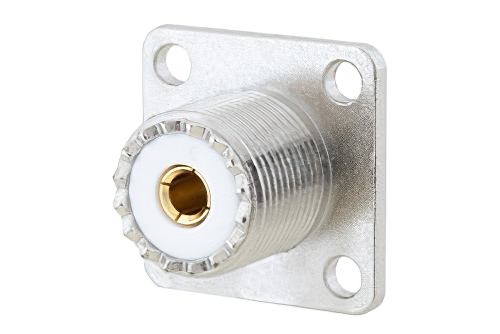 UHF メス コネクタ、はんだ接続 4 穴フランジマウント、ソルダーカップターミナル、.718インチ 穴間隔