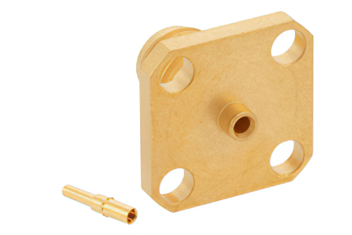 SMA メス コネクタ、はんだ接続、4ホールパネルマウント、PE-047SR、PE-SR047AL、PE-SR047FL、.340インチ穴間隔