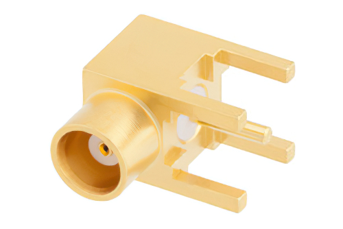 MCX ジャック 直角コネクタ、はんだ接続、スルーホールPCB、.200インチx.052インチ穴間隔