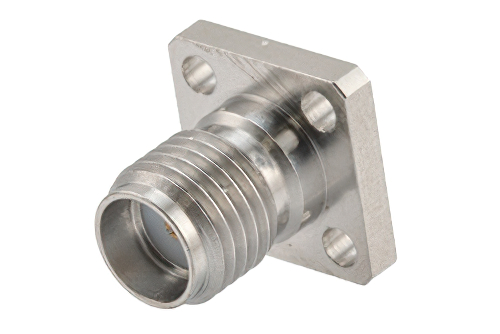SMA Female Field Replaceable Connector 4 Hole Flange Mount 0.018 inch Pin, .250 inch Hole Spacing with Metal Contact Ring