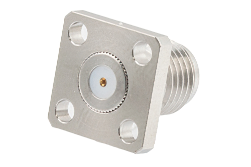 SMA Female Field Replaceable Connector 4 Hole Flange Mount 0.018 inch Pin, .250 inch Hole Spacing with Metal Contact Ring