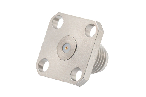SMA Female Field Replaceable Connector 4 Hole Flange Mount 0.012 inch Pin, .340 inch Hole Spacing with Metal Contact Ring