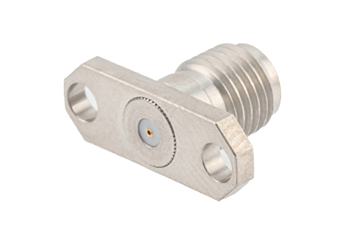 SMA Female Field Replaceable Connector 2 Hole Flange Mount 0.012 inch Pin, .481 inch Hole Spacing, with Metal Contact Ring