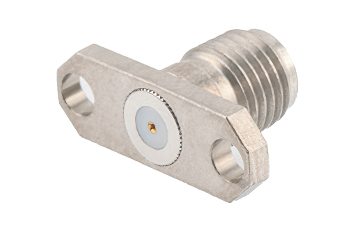 SMA Female Field Replaceable Connector 2 Hole Flange Mount 0.018 inch Pin, .481 inch Hole Spacing, with Metal Contact Ring