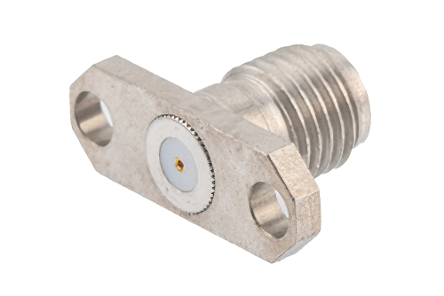 SMA Female Field Replaceable Connector 2 Hole Flange Mount 0.02 inch Pin, .481 inch Hole Spacing, with Metal Contact Ring