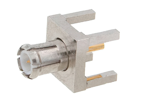 MCX プラグ コネクタ、はんだ接続、スルーホールPCB、.200インチx.052インチ穴間隔