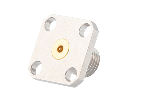 2.92mm Female Field Replaceable Connector 4 Hole Flange Mount 0.015 inch Pin, .340 inch Hole Spacing, with Metal Contact Ring