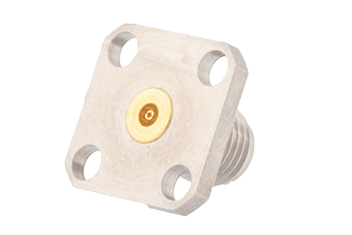 2.92mm Female Field Replaceable Connector 4 Hole Flange Mount 0.02 inch Pin, .340 inch Hole Spacing, with Metal Contact Ring