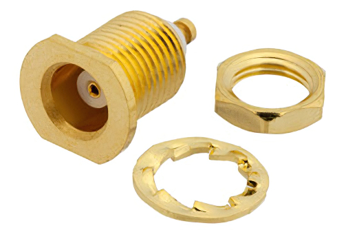 MCX ジャック バルクヘッドマウントコネクタ、はんだ接続、タレットターミナル、.177インチD穴