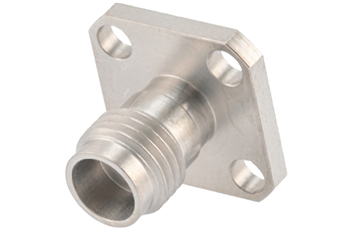 2.4mm Female Field Replaceable Connector 4 Hole Flange Mount 0.009 inch Pin, .340 inch Hole Spacing, with Metal Contact Ring