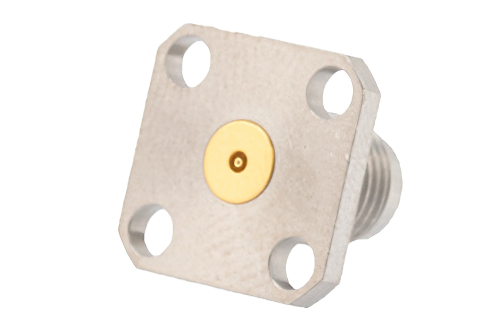 2.4mm Female Field Replaceable Connector 4 Hole Flange Mount 0.009 inch Pin, .340 inch Hole Spacing, with Metal Contact Ring