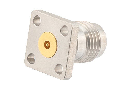 2.4mm Female Field Replaceable Connector 4 Hole Flange Mount 0.015 inch Pin, .250 inch Hole Spacing with Metal Contact Ring