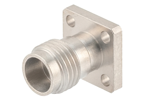 2.4mm Female Field Replaceable Connector 4 Hole Flange Mount 0.02 inch Pin, .250 inch Hole Spacing with Metal Contact Ring