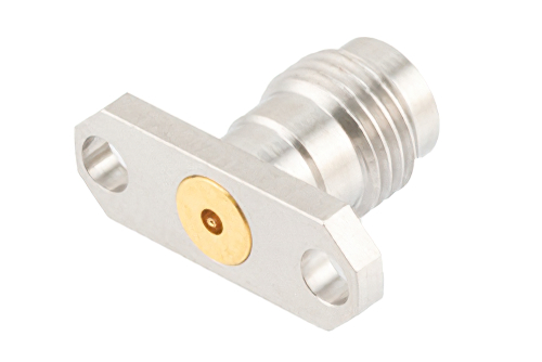 2.4mm Female Field Replaceable Connector 2 Hole Flange Mount 0.012 inch Pin, .481 inch Hole Spacing, with Metal Contact Ring