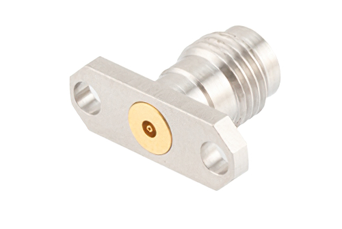2.4mm Female Field Replaceable Connector 2 Hole Flange Mount 0.015 inch Pin, .481 inch Hole Spacing, with Metal Contact Ring