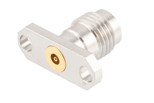 2.4mm Female Field Replaceable Connector 2 Hole Flange Mount 0.02 inch Pin, .481 inch Hole Spacing, with Metal Contact Ring